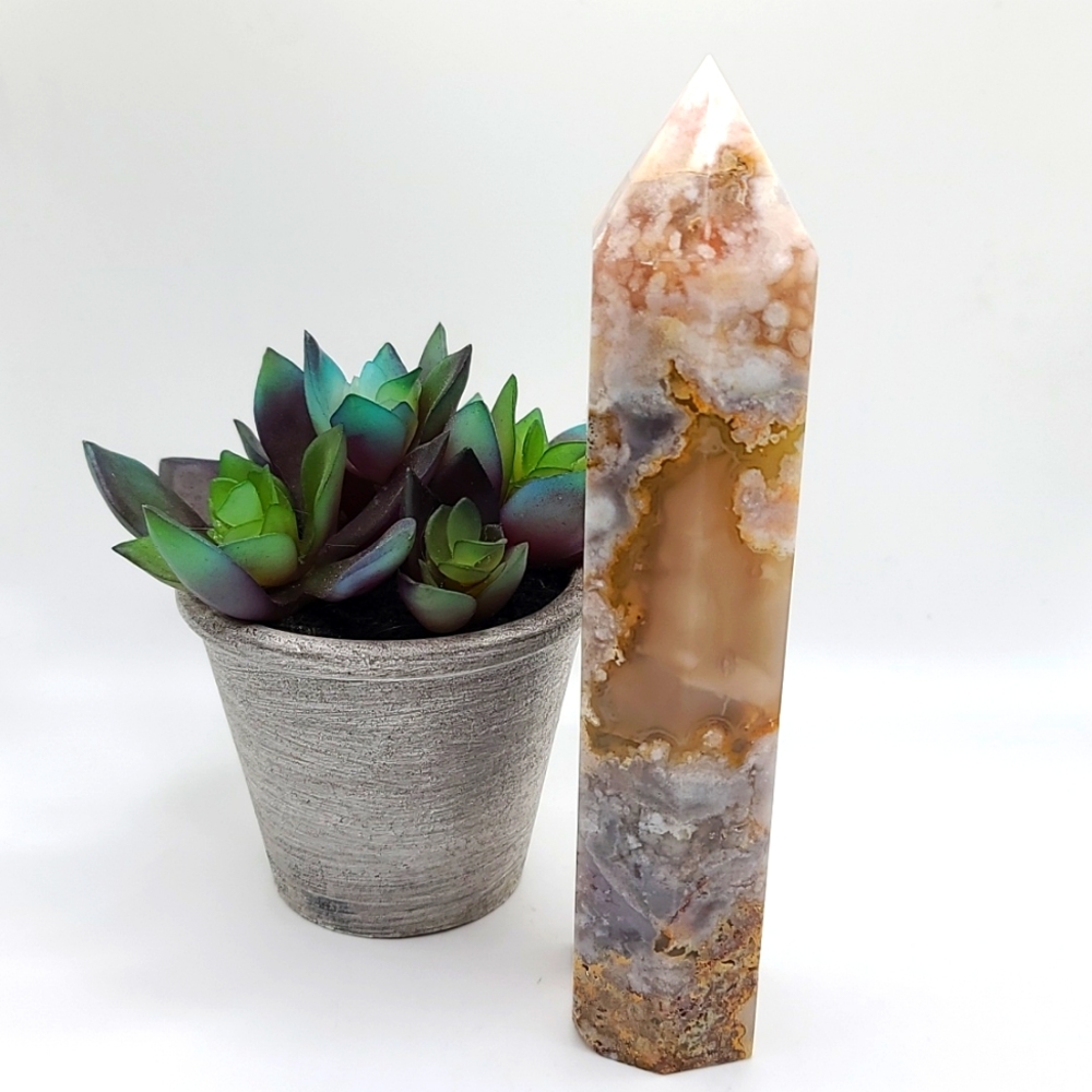 CLEARANCE BIG Natural Large Flower Agate with Druzy Crystal Tower B